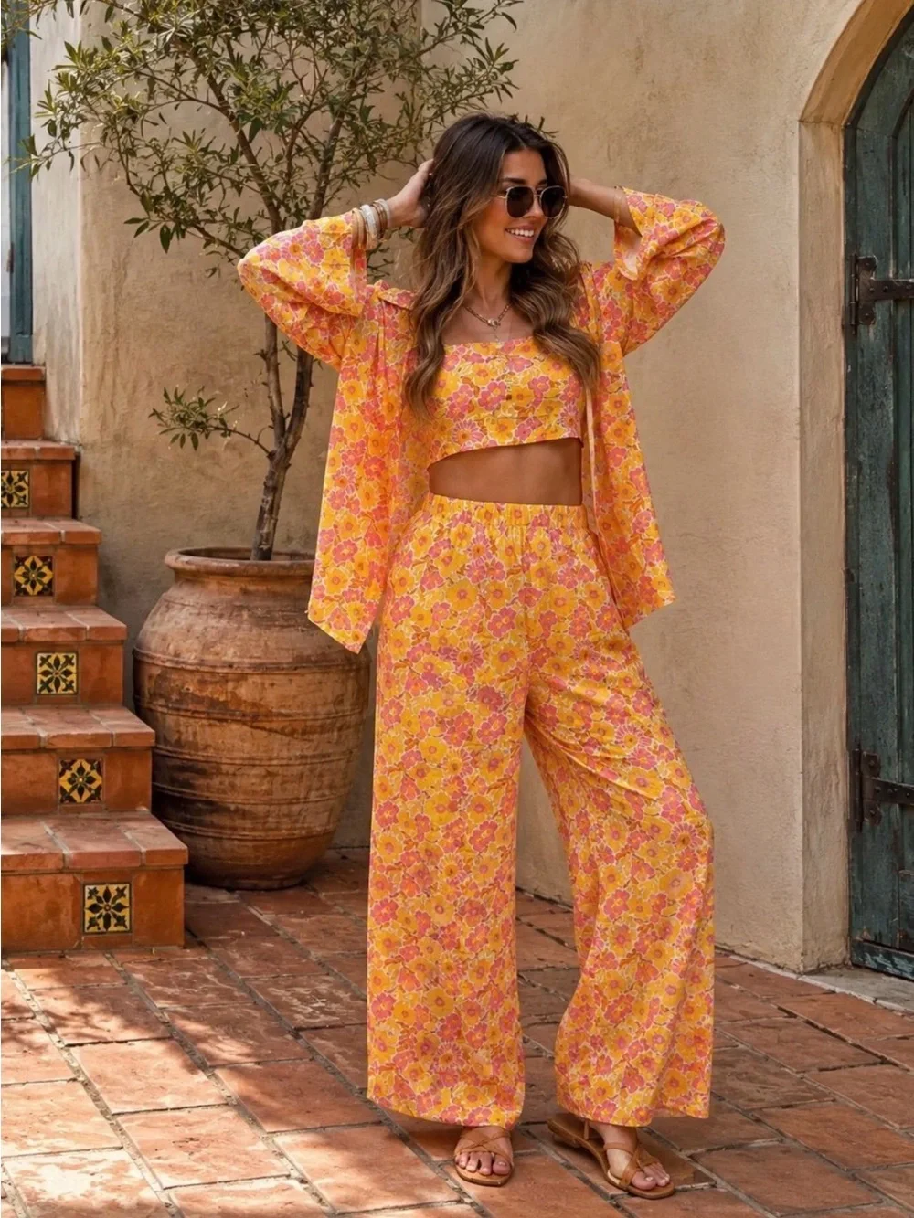 NWT Blakeley Pink Lemonade 3-Piece Floral Summer Set